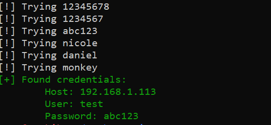 Example output of brute-forcing ftp servers in Python