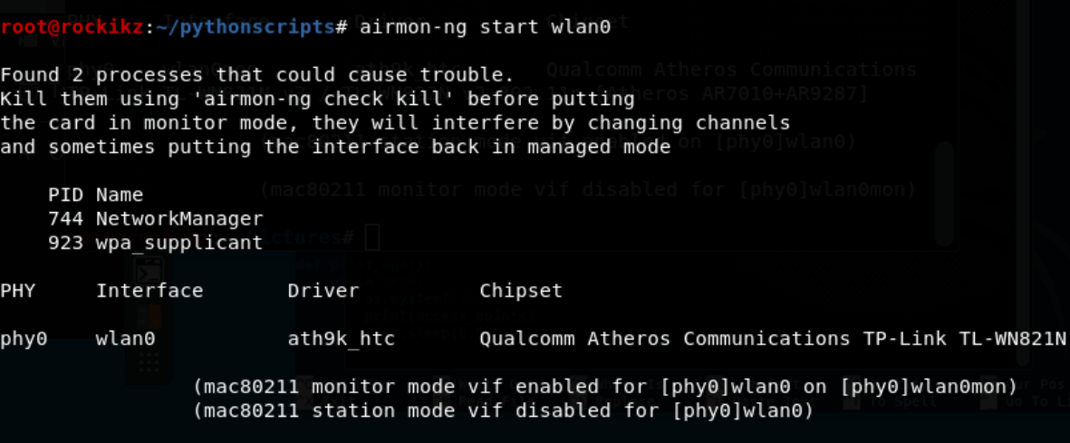 Enabling Monitor Mode using airmon-ng