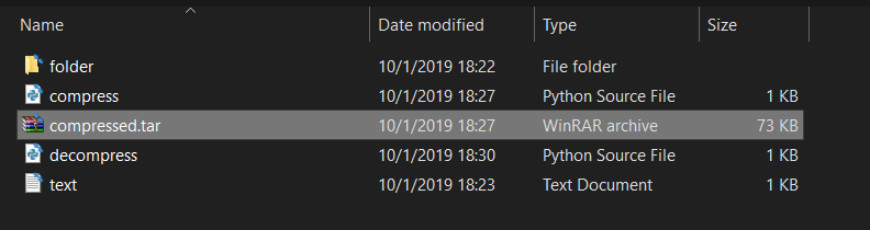 Compressed file using tarfile module in Python