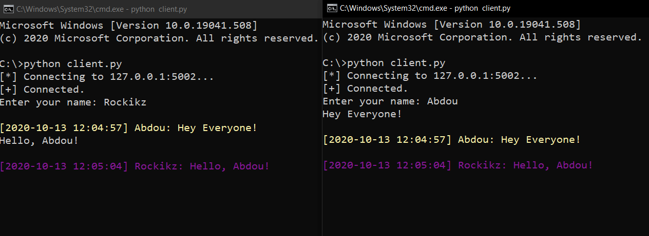 Second client is connected & chatting