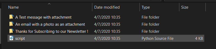Folders Created for Each Email