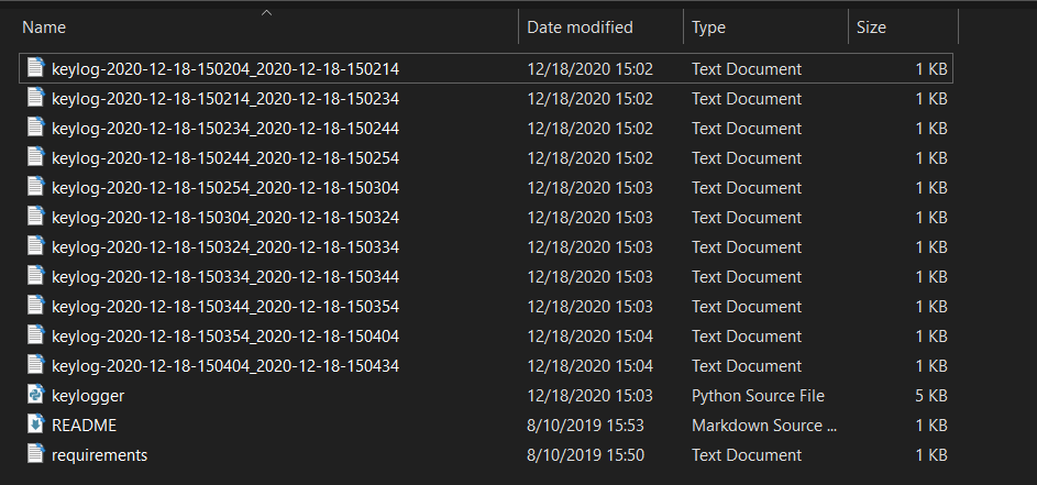 Keylogger log files