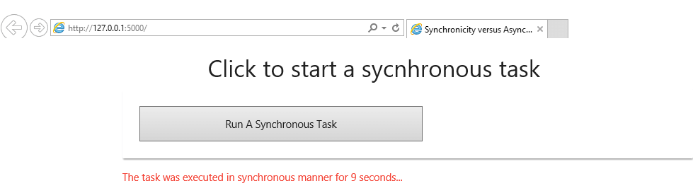 Home page after running synchronous task