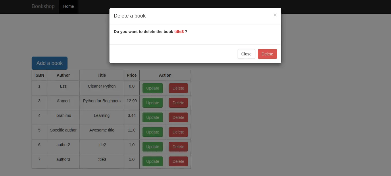 Creating a popup modal for deleting a book