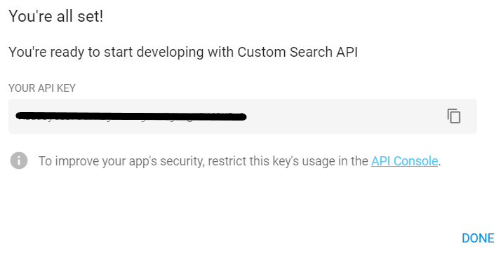 CSE API Key is Ready to use